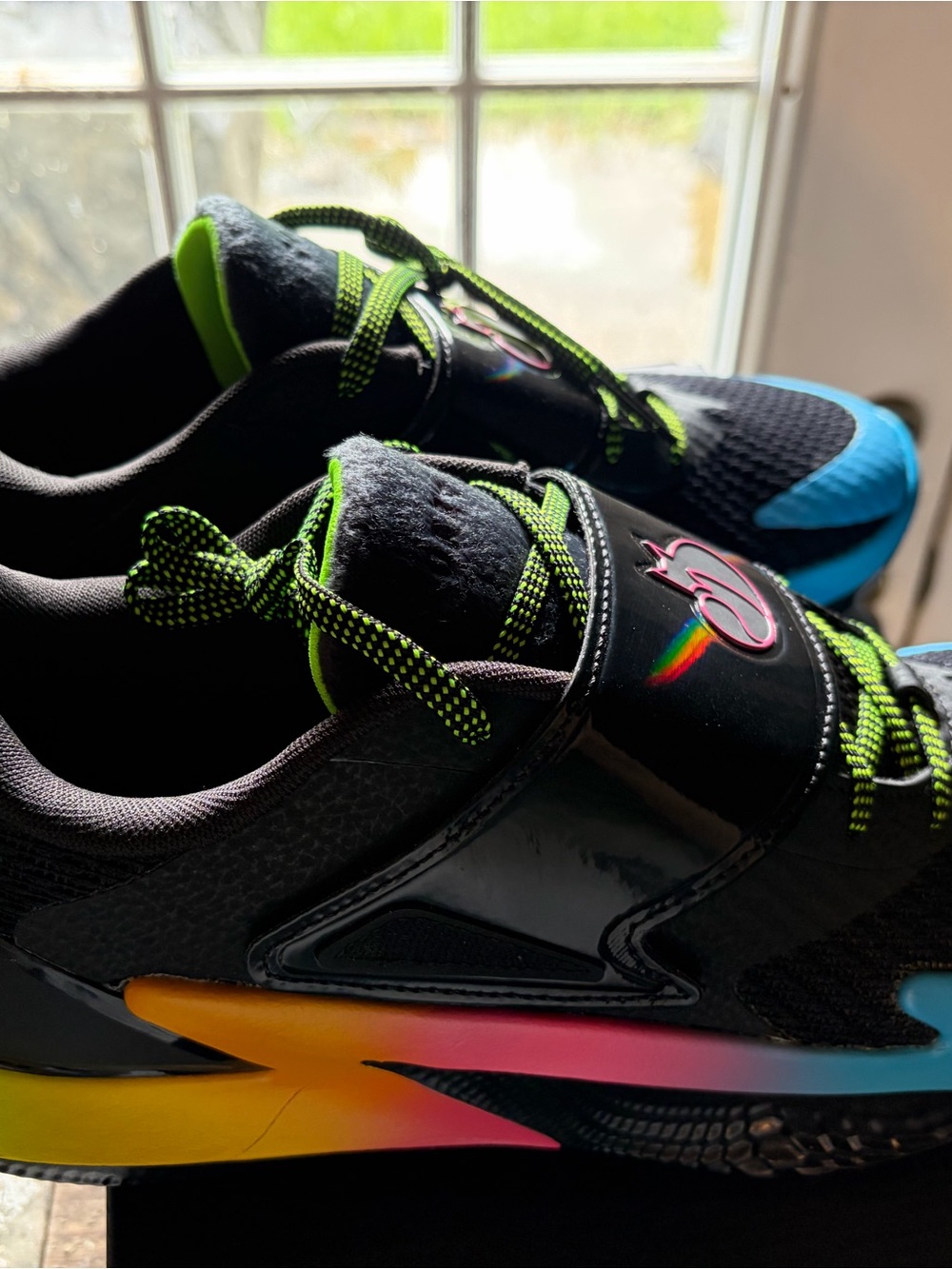 Under Armour Black Athletic Sneakers with Neon Green Laces and Blue Toe d Fox 2